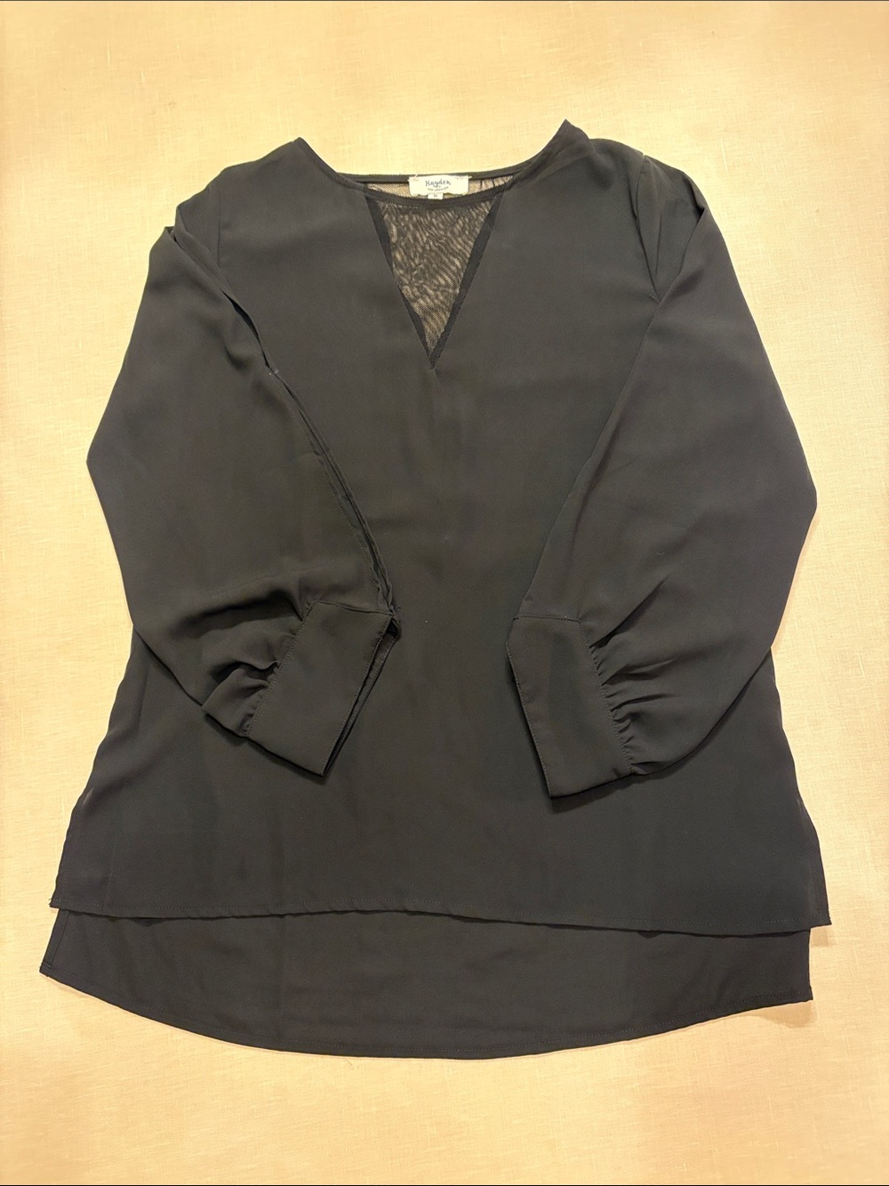 Hayden Black V-Neck Tunic with Mesh Inset